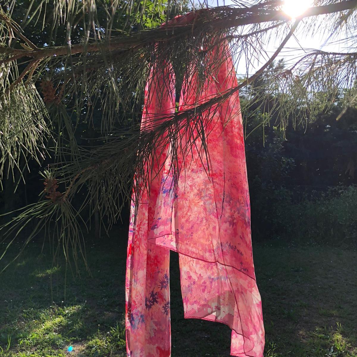 Silk scarf from petrusse hanging on a tree