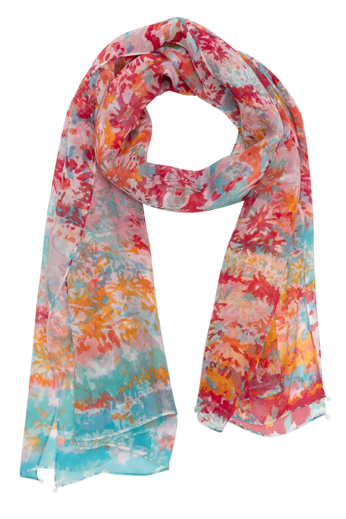 Petrusse Rosee coral shawl tied