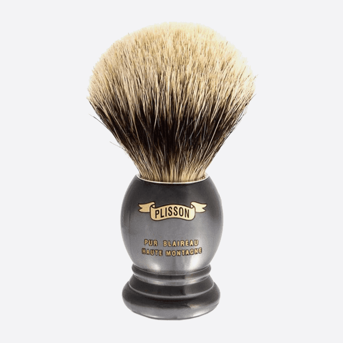 Plisson Pearl grey shaving brush front